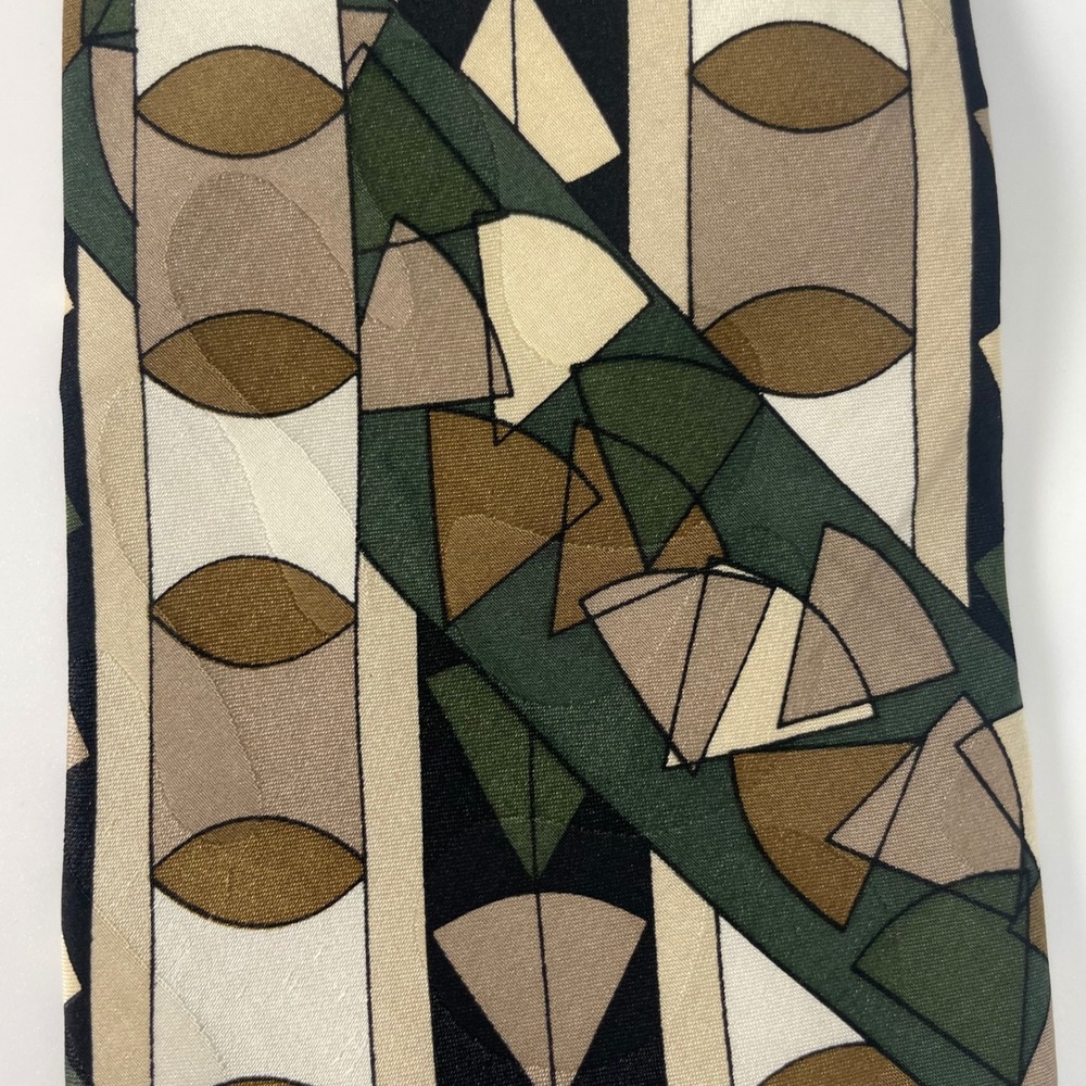 Vintage 90s Silk Tie Abstract Bachrach Screenplay by Martin Wong Geometric Olive - Picture 11 of 12